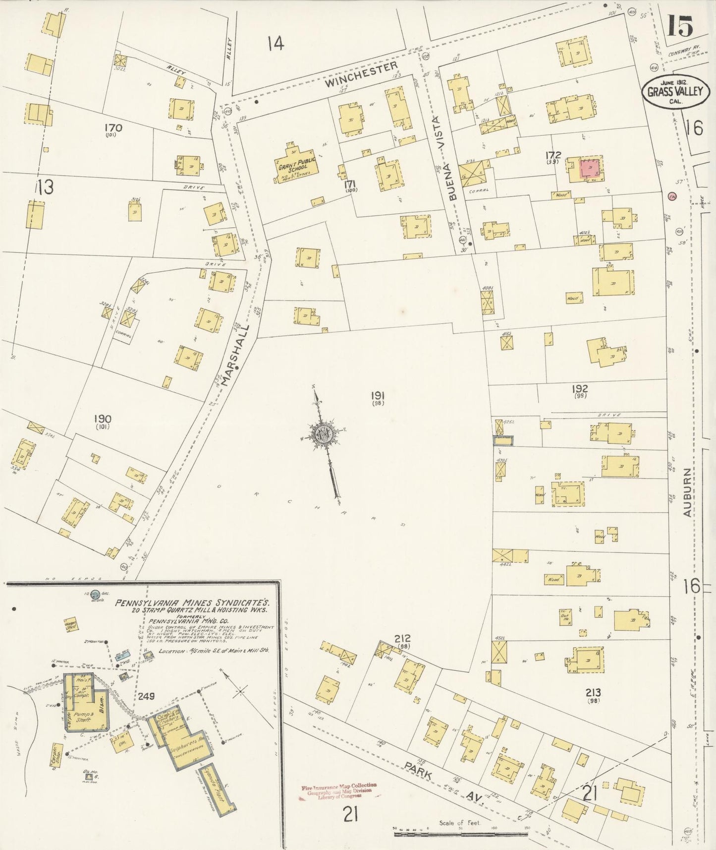 Sanborn Fire Insurance Map from Grass Valley, Nevada County, California (1912), Sheet #0015 - Historic Sanborn Fire Insurance Map Print, vintage old map wall art, antique decor, genealogy gift, California California map