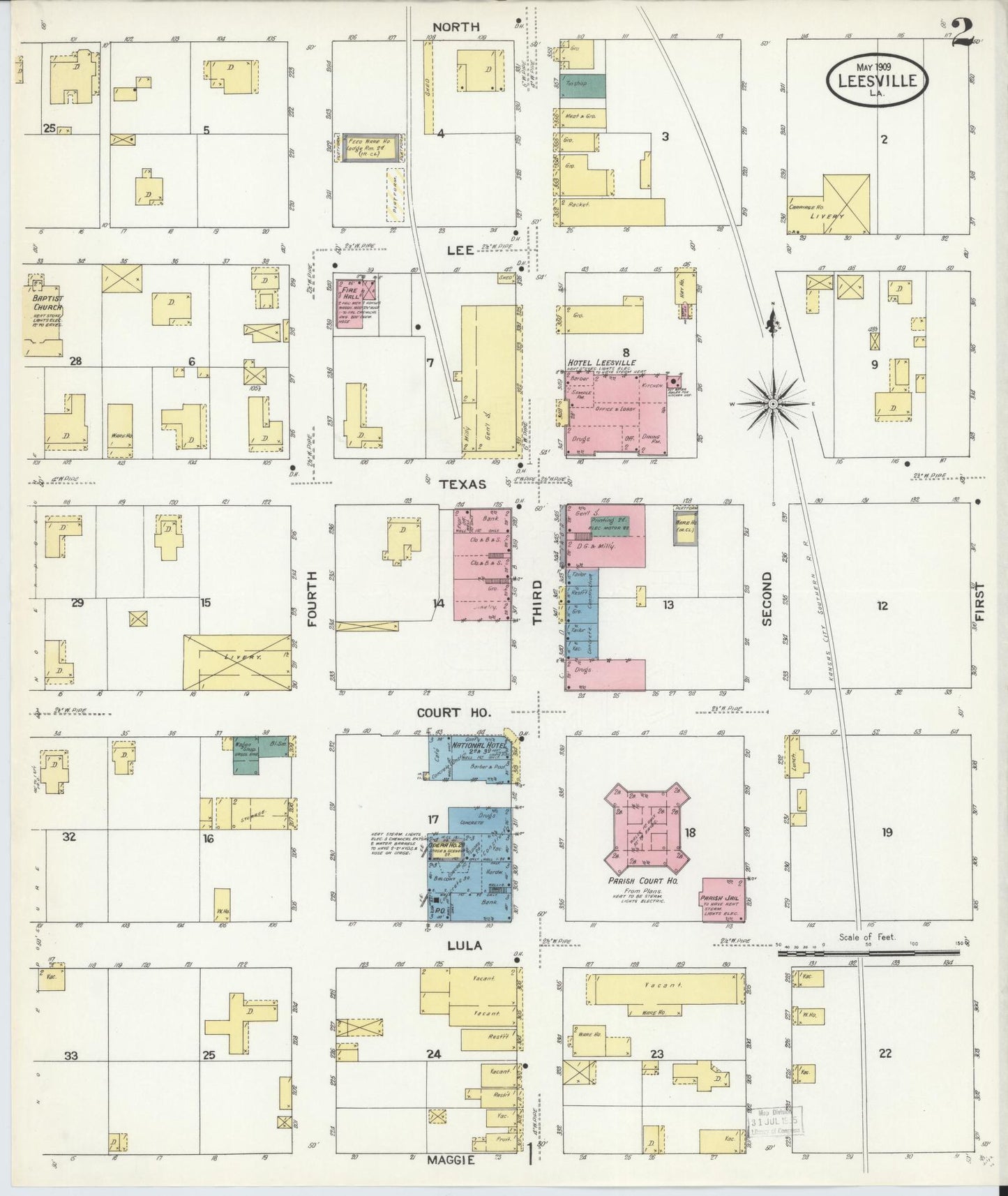 Sanborn Fire Insurance Map from Leesville, Vernon Parish, Louisiana (1909), Sheet #0002 - Complete Map Set gallery image, historic Sanborn map, vintage wall art, Louisiana Louisiana