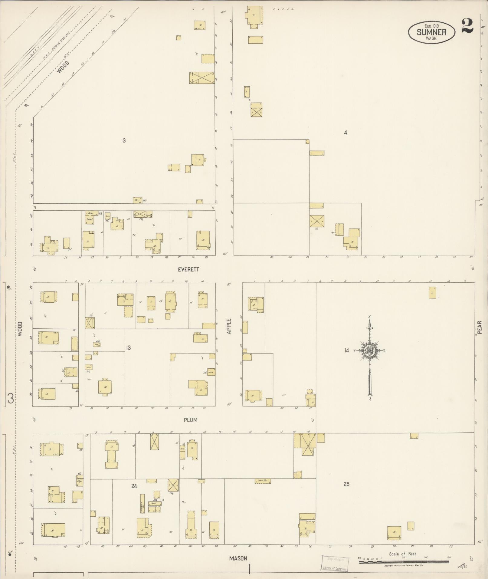 Sanborn Fire Insurance Map from Sumner, Pierce County, Washington (1919), Sheet #0002 - Historic Sanborn Fire Insurance Map Print, vintage old map wall art, antique decor, genealogy gift, Washington Washington map