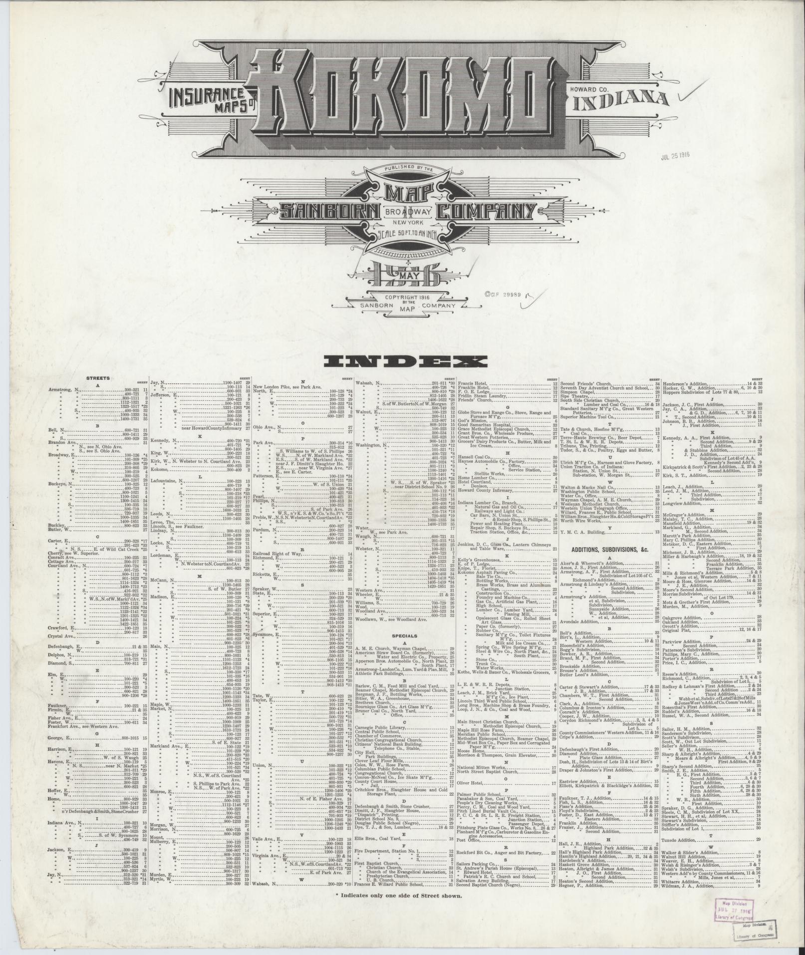 Sanborn Fire Insurance Map from Kokomo, Howard County, Indiana. (1916) – Historic Sanborn Fire Insurance Map Print