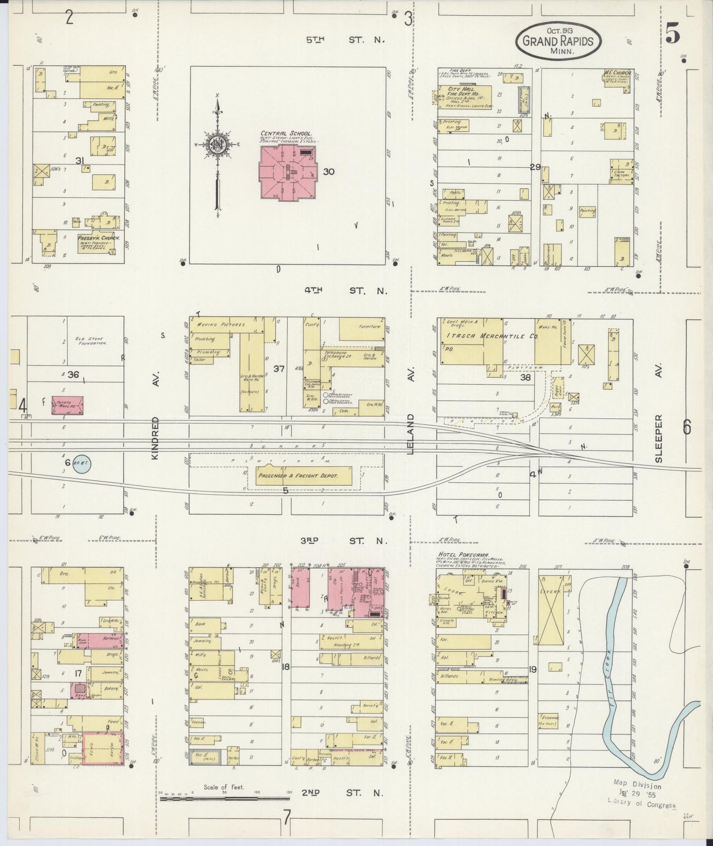Sanborn Fire Insurance Map from Grand Rapids, Itasca County, Minnesota (1913), Sheet #0005 - Complete Map Set gallery image, historic Sanborn map, vintage wall art, Minnesota Minnesota