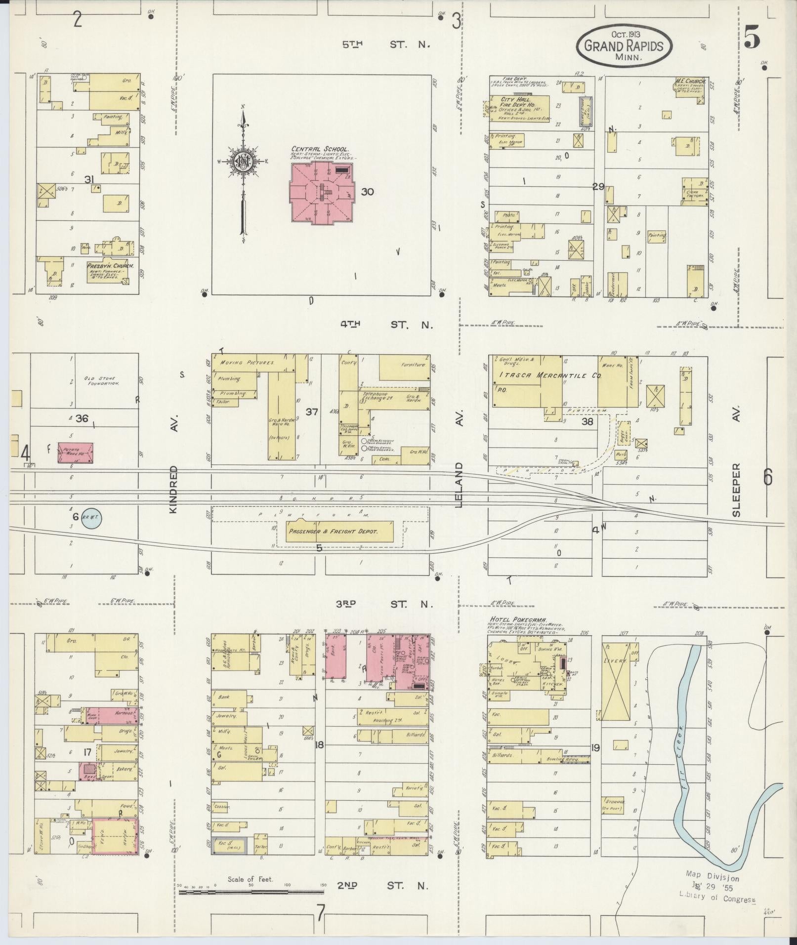 Sanborn Fire Insurance Map from Grand Rapids, Itasca County, Minnesota (1913), Sheet #0005 - Complete Map Set gallery image, historic Sanborn map, vintage wall art, Minnesota Minnesota