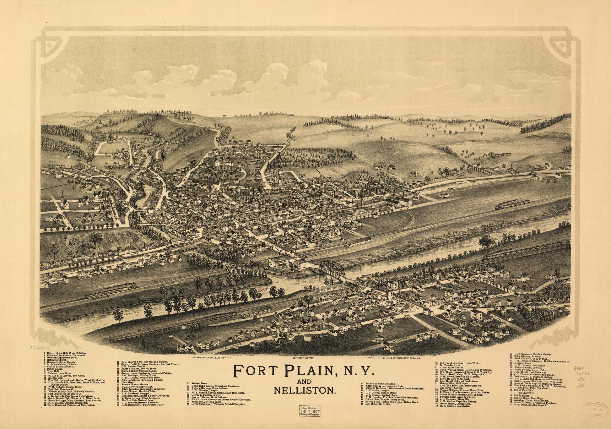 Fort Plain, N.Y. and Nelliston. (1891) – Historic Bird’s-Eye View Panorama Print