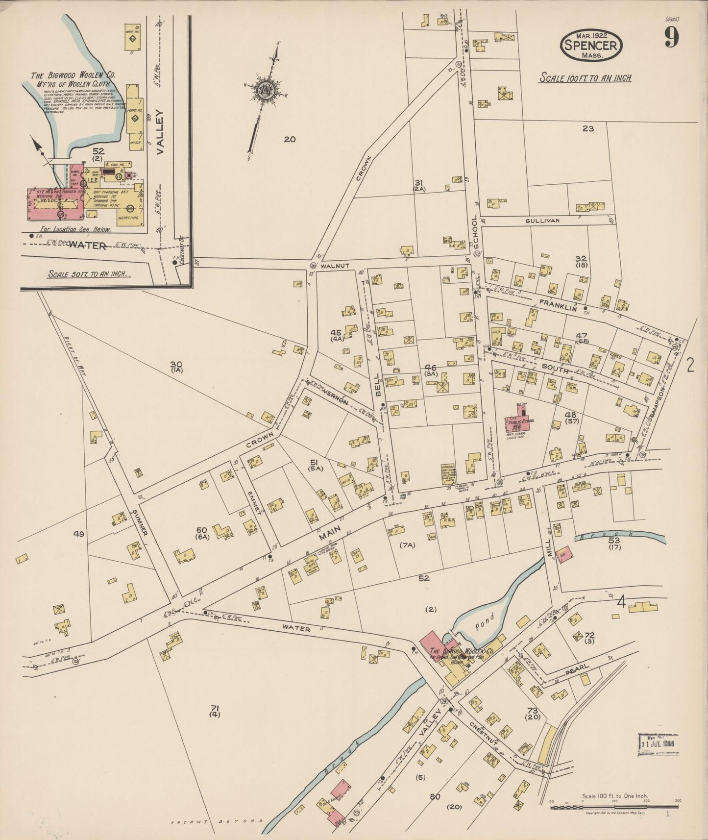 Sanborn Fire Insurance Map from Spencer, Worcester County, Massachusetts (1922), Sheet #0009 - Complete Map Set gallery image, historic Sanborn map, vintage wall art, Massachusetts Massachusetts