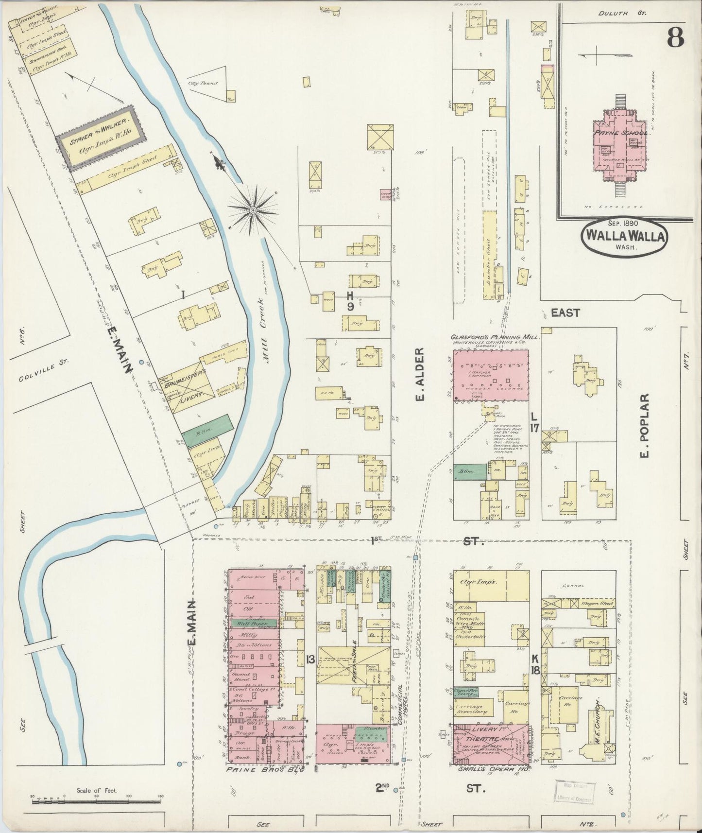 Sanborn Fire Insurance Map from Walla Walla, Walla Walla County, Washington (1890), Sheet #0008 - Complete Map Set gallery image, historic Sanborn map, vintage wall art, Washington Washington