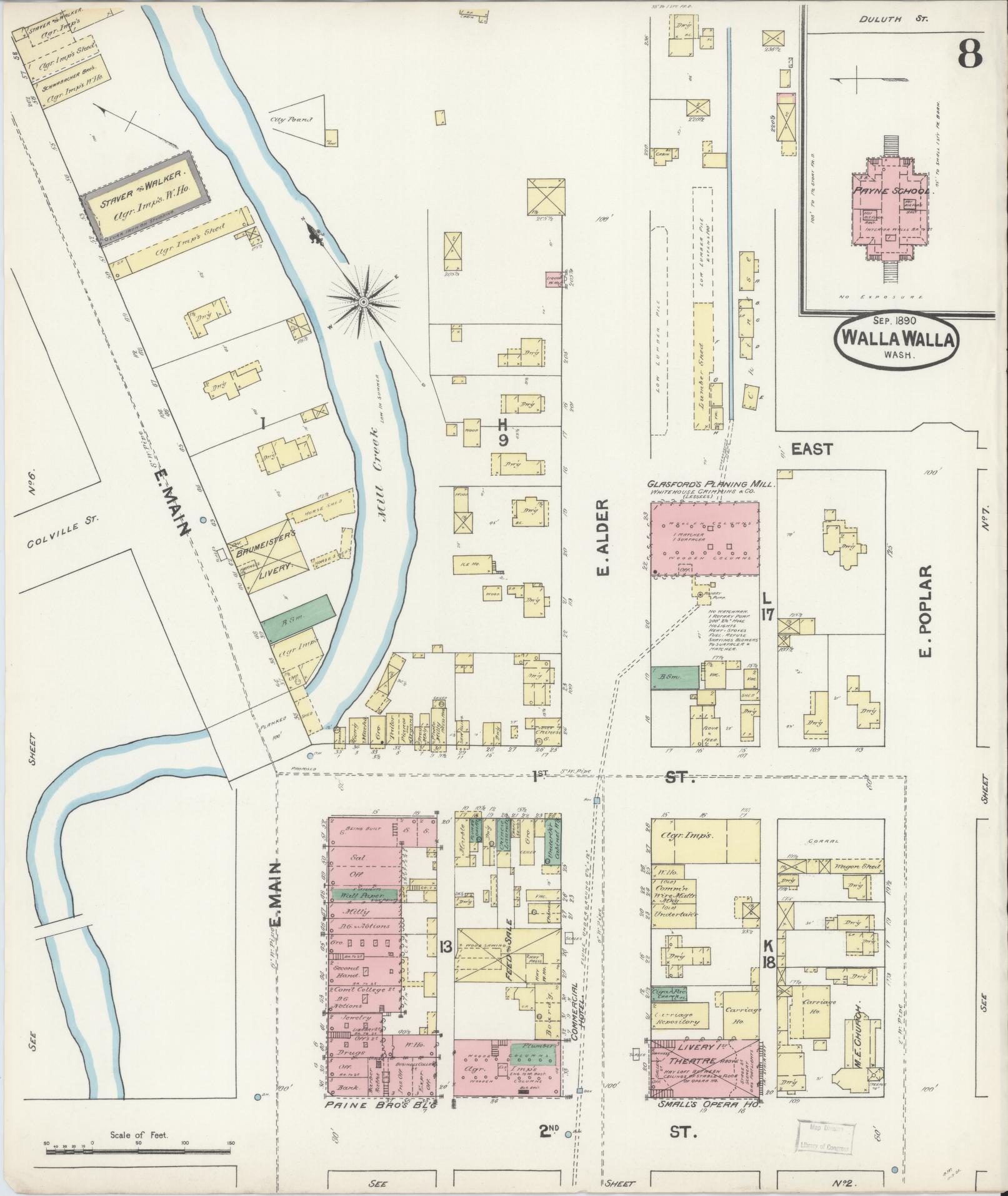 Sanborn Fire Insurance Map from Walla Walla, Walla Walla County, Washington (1890), Sheet #0008 - Complete Map Set gallery image, historic Sanborn map, vintage wall art, Washington Washington