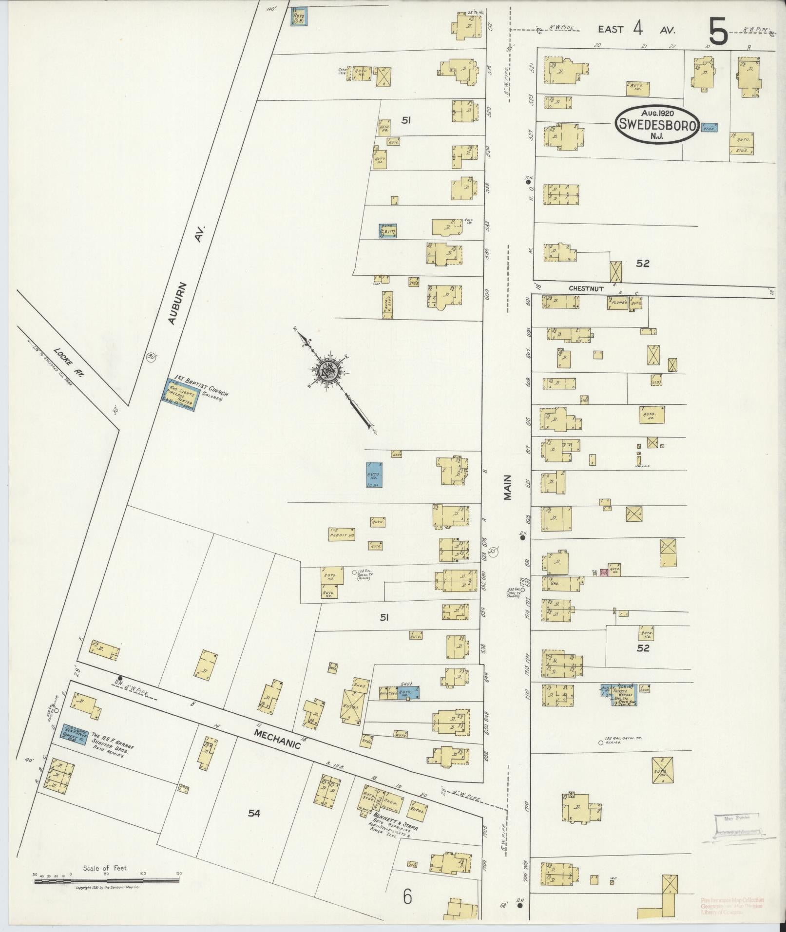 Sanborn Fire Insurance Map from Swedesboro, Gloucester County, New Jersey (1920), Sheet #0005 - Historic Sanborn Fire Insurance Map Print, vintage old map wall art, antique decor, genealogy gift, New Jersey New Jersey map