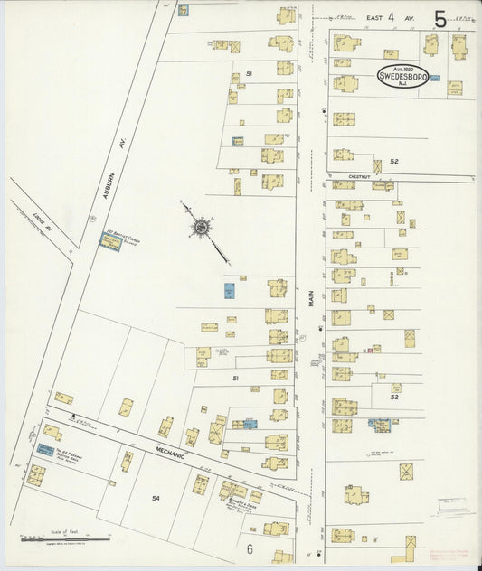Sanborn Fire Insurance Map from Swedesboro, Gloucester County, New Jersey (1920), Sheet #0005 - Historic Sanborn Fire Insurance Map Print, vintage old map wall art, antique decor, genealogy gift, New Jersey New Jersey map