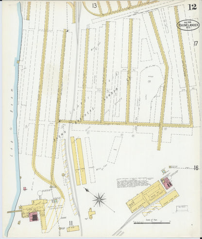 Sanborn Fire Insurance Map from Rhinelander, Oneida County, Wisconsin (1900), Sheet #0012 - Historic Sanborn Fire Insurance Map Print, vintage old map wall art, antique decor, genealogy gift, Wisconsin Wisconsin map