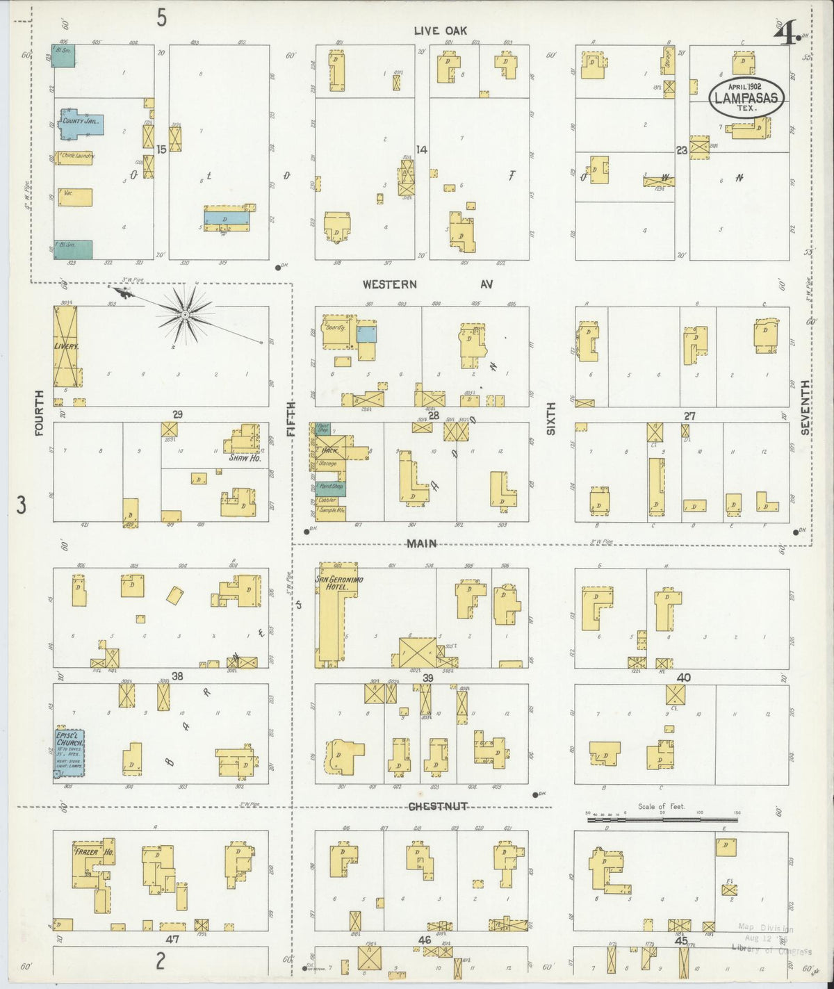 Sanborn Fire Insurance Map from Lampasas, Lampasas County, Texas (1902), Sheet #0004 - Complete Map Set gallery image, historic Sanborn map, vintage wall art, Texas Texas