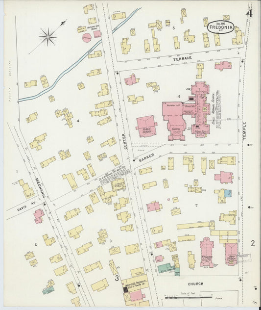 Sanborn Fire Insurance Map from Fredonia, Chautauqua County, New York (1896), Sheet #0004 - Historic Sanborn Fire Insurance Map Print, vintage old map wall art, antique decor, genealogy gift, New York New York map