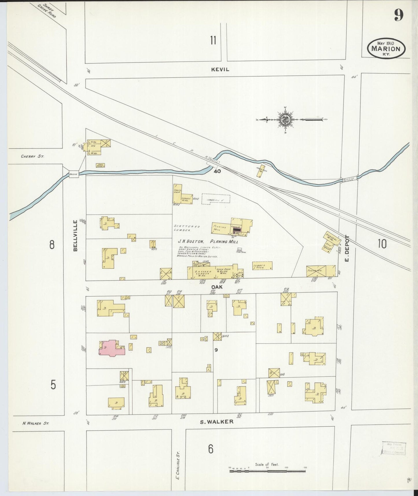 Sanborn Fire Insurance Map from Marion, Crittenden County, Kentucky (1910), Sheet #0009 - Complete Map Set gallery image, historic Sanborn map, vintage wall art, Kentucky Kentucky
