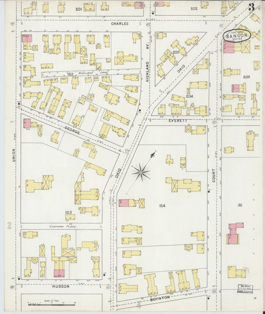 Sanborn Fire Insurance Map from Bangor, Penobscot County, Maine (1895), Sheet #0003 - Historic Sanborn Fire Insurance Map Print, vintage old map wall art, antique decor, genealogy gift, Maine Maine map
