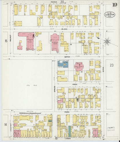 Sanborn Fire Insurance Map from Lewiston, Androscoggin County, Maine (1902), Sheet #0019 - Complete Map Set gallery image, historic Sanborn map, vintage wall art, Maine Maine