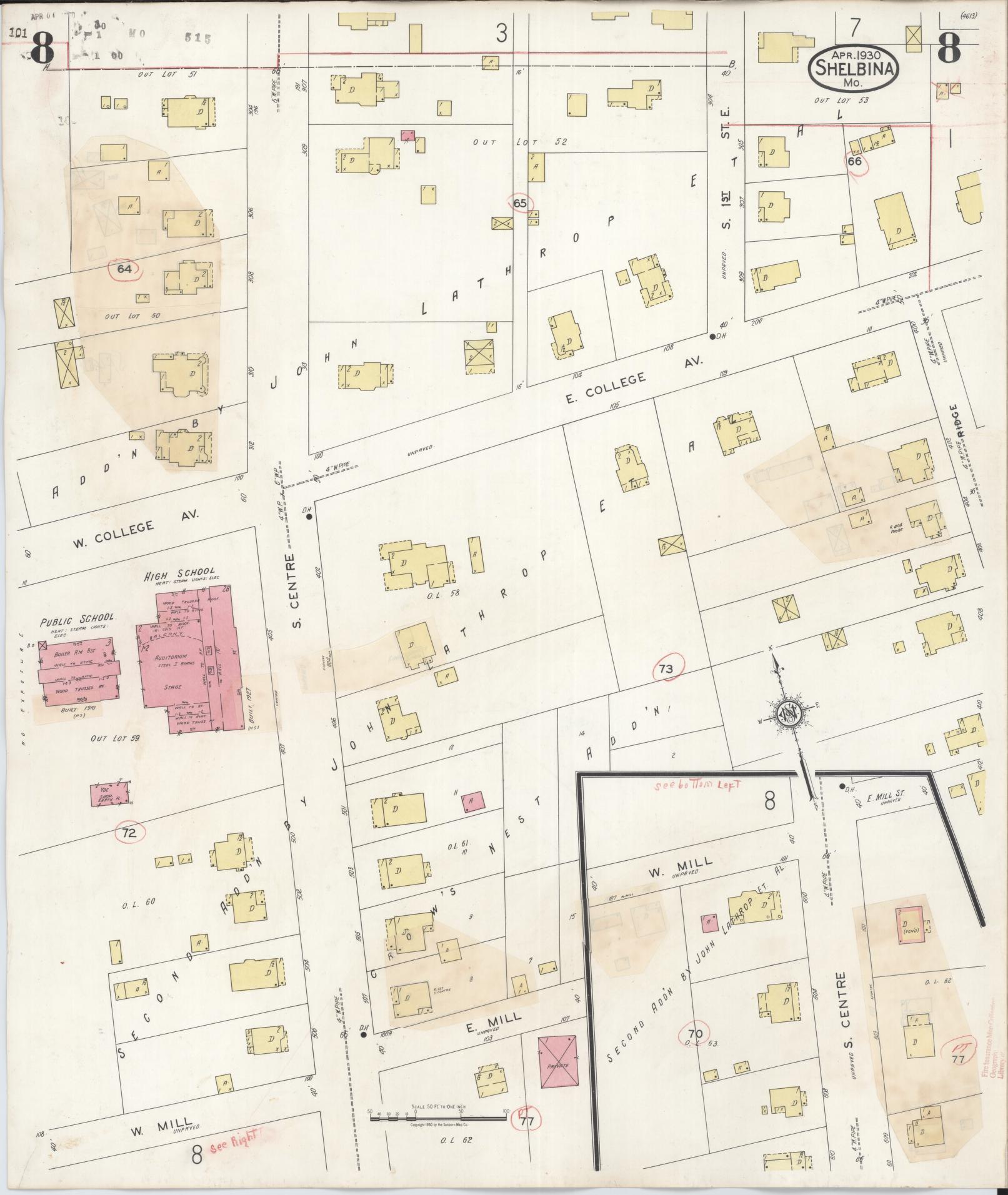 Sanborn Fire Insurance Map from Shelbina, Shelby County, Missouri (1943), Sheet #0008 - Historic Sanborn Fire Insurance Map Print, vintage old map wall art, antique decor, genealogy gift, Missouri Missouri map