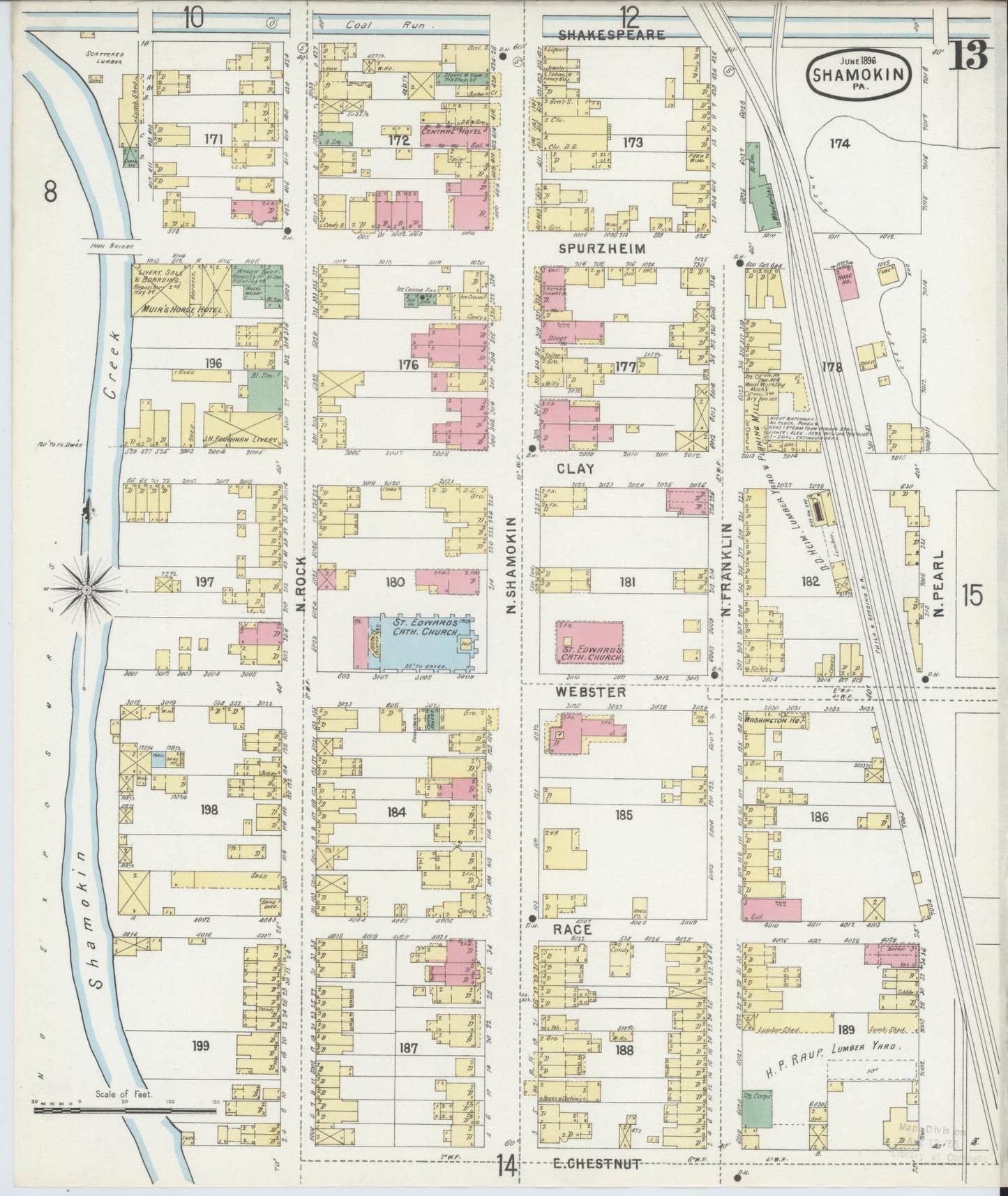 Sanborn Fire Insurance Map from Shamokin, Northumberland County, Pennsylvania (1896), Sheet #0013 - Complete Map Set gallery image, historic Sanborn map, vintage wall art, Pennsylvania Pennsylvania