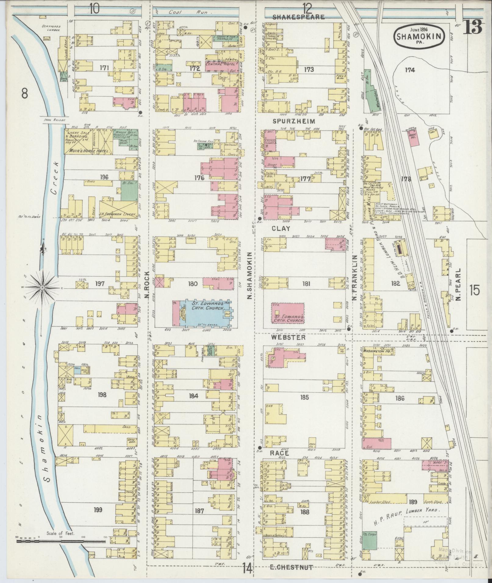 Sanborn Fire Insurance Map from Shamokin, Northumberland County, Pennsylvania (1896), Sheet #0013 - Complete Map Set gallery image, historic Sanborn map, vintage wall art, Pennsylvania Pennsylvania