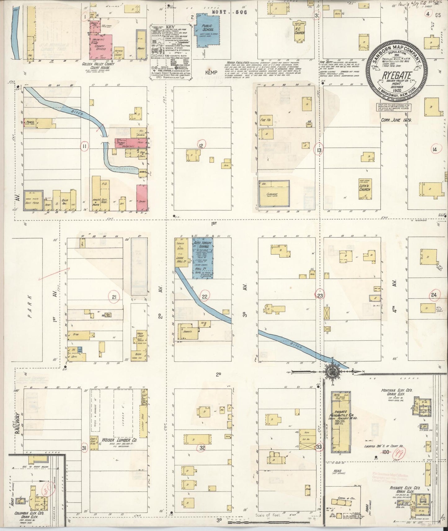 Sanborn Fire Insurance Map from Ryegate, Golden Valley County, Montana (1929), Sheet #0001 - Historic Sanborn Fire Insurance Map Print, vintage old map wall art, antique decor, genealogy gift, Montana Montana map