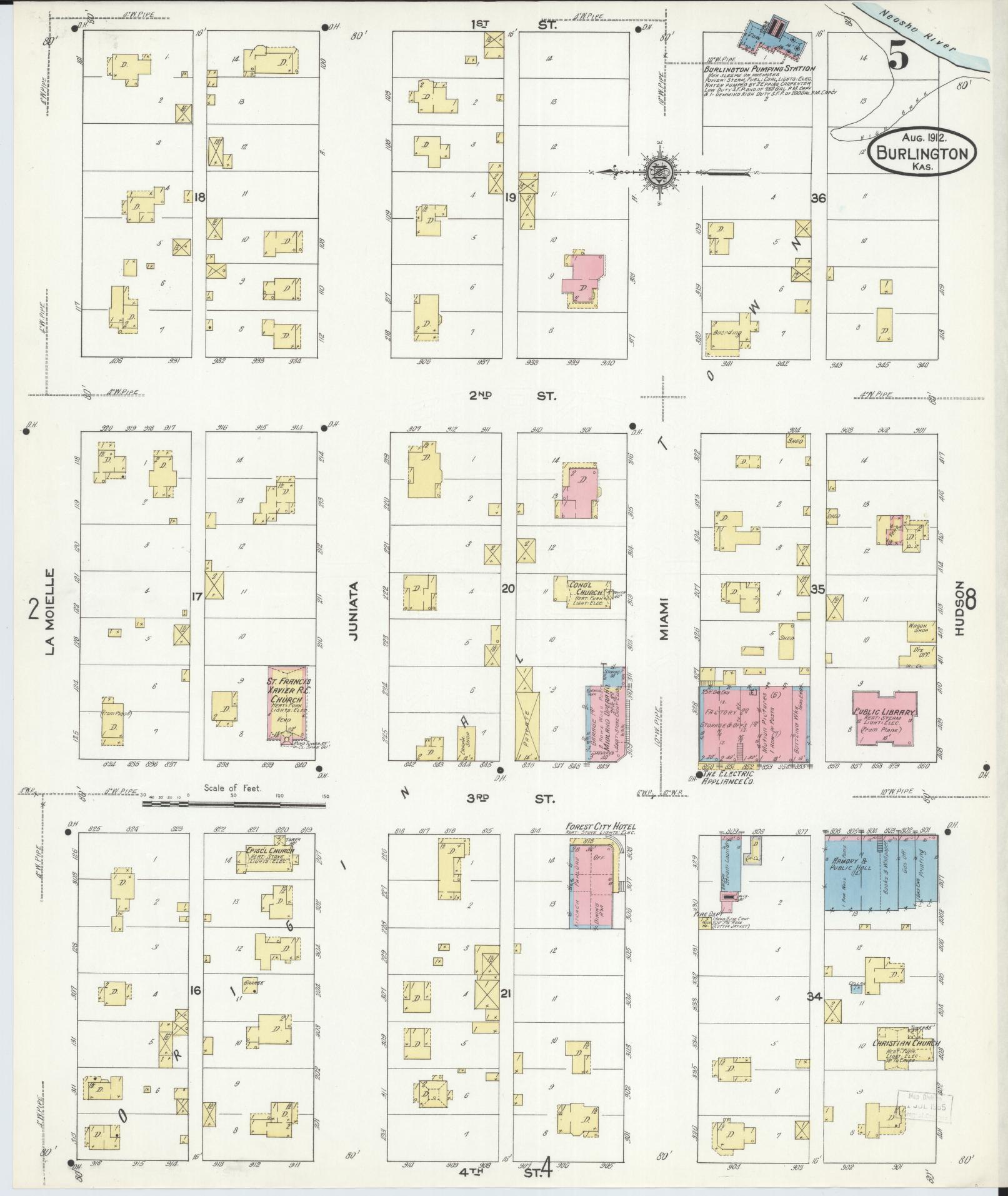 Sanborn Fire Insurance Map from Burlington, Coffey County, Kansas (1912), Sheet #0005 - Historic Sanborn Fire Insurance Map Print, vintage old map wall art, antique decor, genealogy gift, Kansas Kansas map