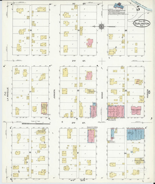 Sanborn Fire Insurance Map from Burlington, Coffey County, Kansas (1912), Sheet #0005 - Historic Sanborn Fire Insurance Map Print, vintage old map wall art, antique decor, genealogy gift, Kansas Kansas map