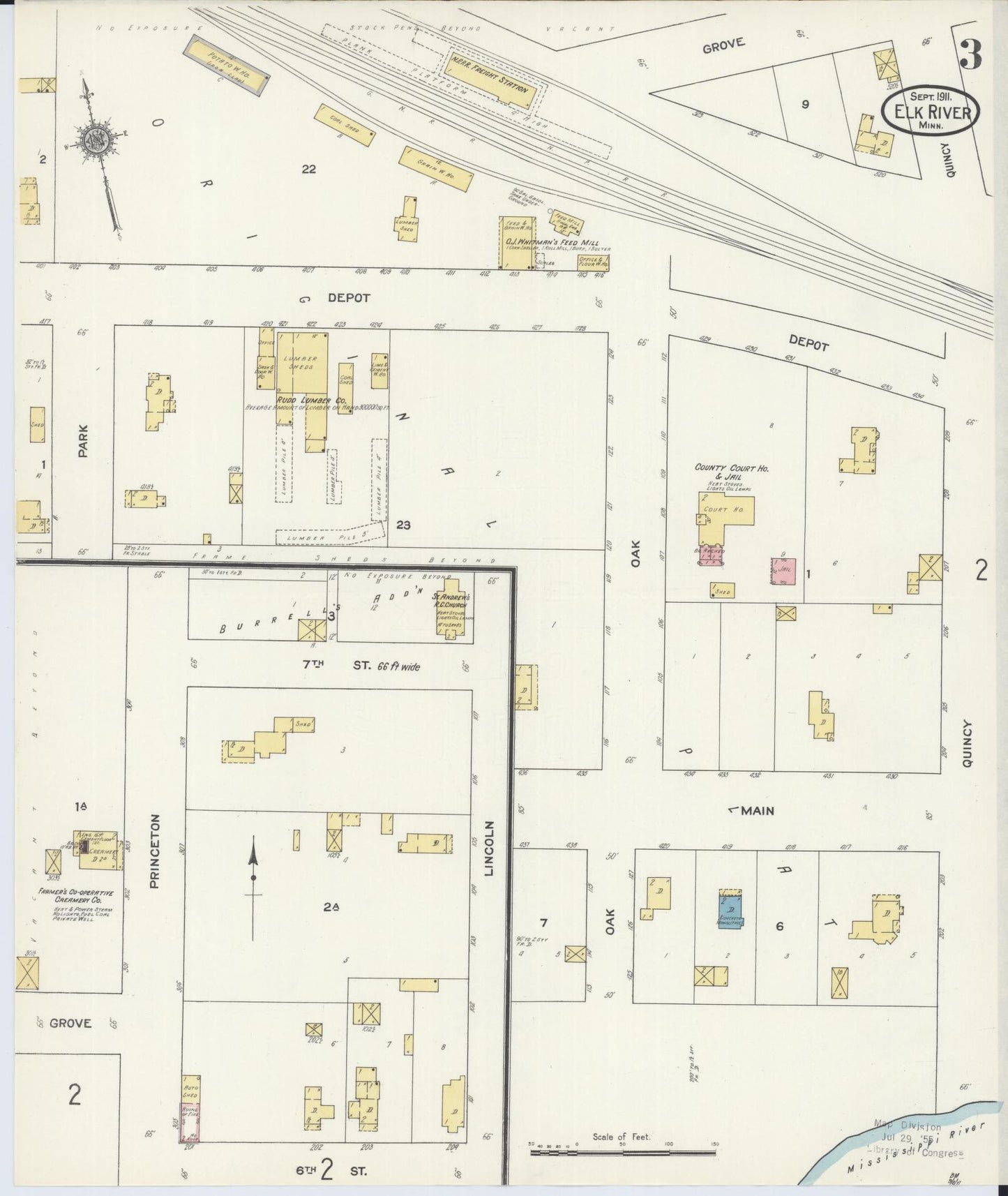 Sanborn Fire Insurance Map from Elk River, Sherburne County, Minnesota (1911), Sheet #0003 - Historic Sanborn Fire Insurance Map Print, vintage old map wall art, antique decor, genealogy gift, Minnesota Minnesota map