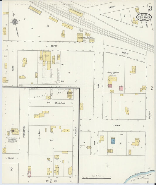 Sanborn Fire Insurance Map from Elk River, Sherburne County, Minnesota (1911), Sheet #0003 - Historic Sanborn Fire Insurance Map Print, vintage old map wall art, antique decor, genealogy gift, Minnesota Minnesota map