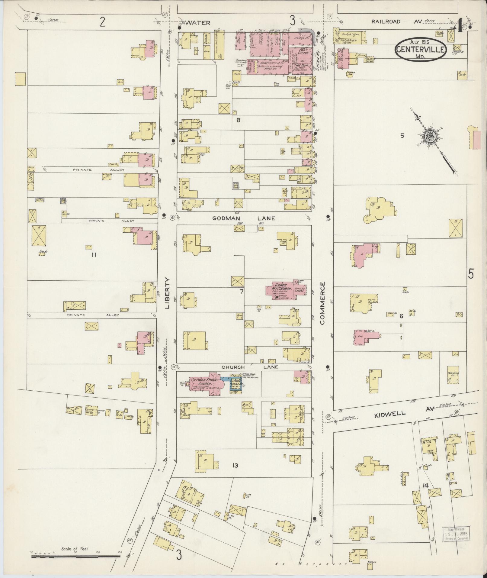 Sanborn Fire Insurance Map from Centreville, Queen Anne's County, Maryland (1915), Sheet #0004 - Complete Map Set gallery image, historic Sanborn map, vintage wall art, Maryland Maryland
