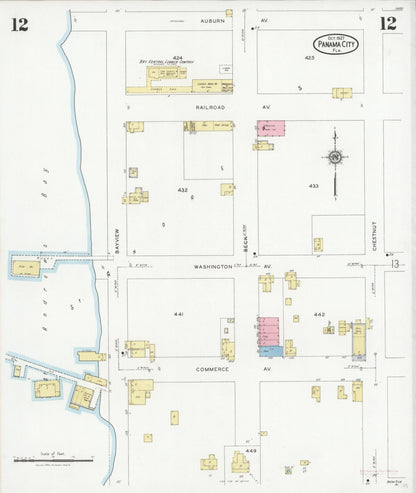 Sanborn Fire Insurance Map from Panama City, Bay County, Florida (1927), Sheet #0012 - Historic Sanborn Fire Insurance Map Print, vintage old map wall art, antique decor, genealogy gift, Florida Florida map