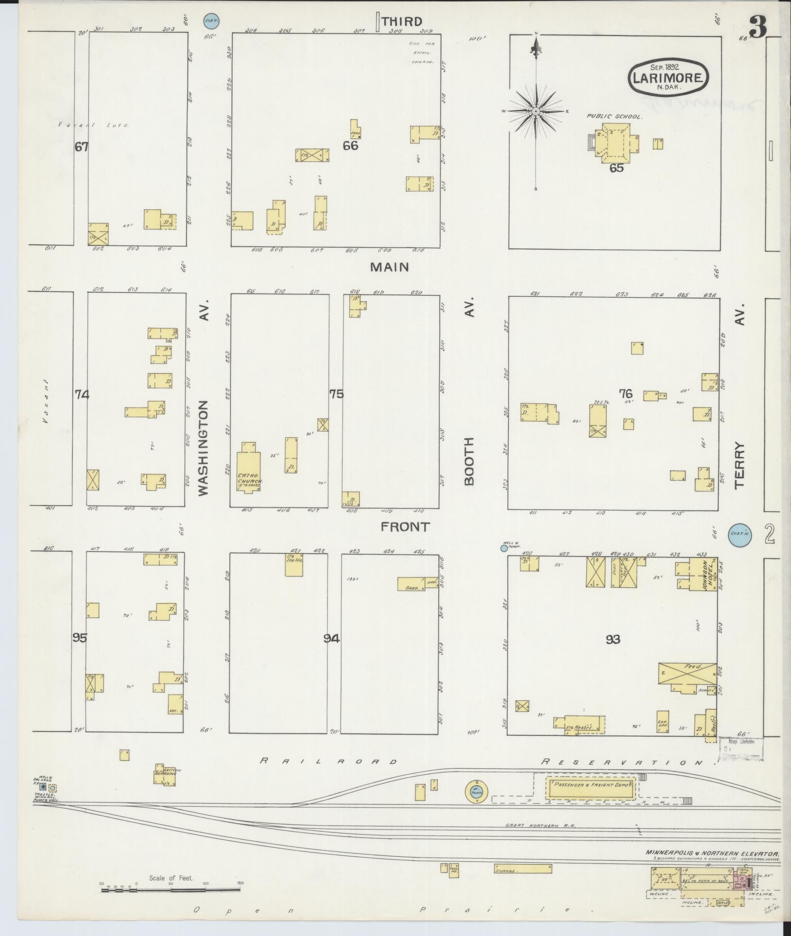 Sanborn Fire Insurance Map from Larimore, Grand Forks County, North Dakota (1892), Sheet #0003 - Historic Sanborn Fire Insurance Map Print, vintage old map wall art, antique decor, genealogy gift, North Dakota North Dakota map