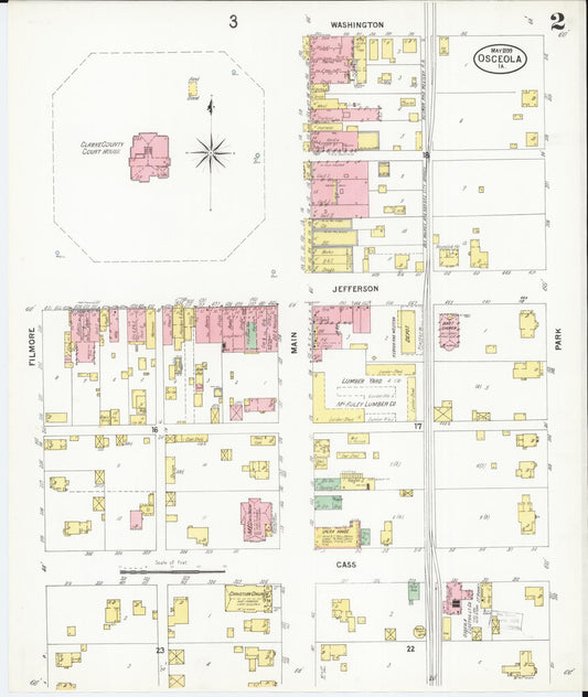 Sanborn Fire Insurance Map from Osceola, Clarke County, Iowa (1899), Sheet #0002 - Historic Sanborn Fire Insurance Map Print, vintage old map wall art