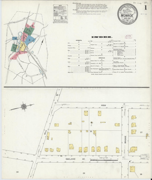 Sanborn Fire Insurance Map from Monroe, Orange County, New York (1911), Sheet #0001 - Complete Map Set gallery image, historic Sanborn map, vintage wall art, New York New York