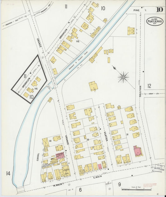 Sanborn Fire Insurance Map from Port Jervis, Orange County, New York (1900), Sheet #0010 - Historic Sanborn Fire Insurance Map Print, vintage old map wall art, antique decor, genealogy gift, New York New York map