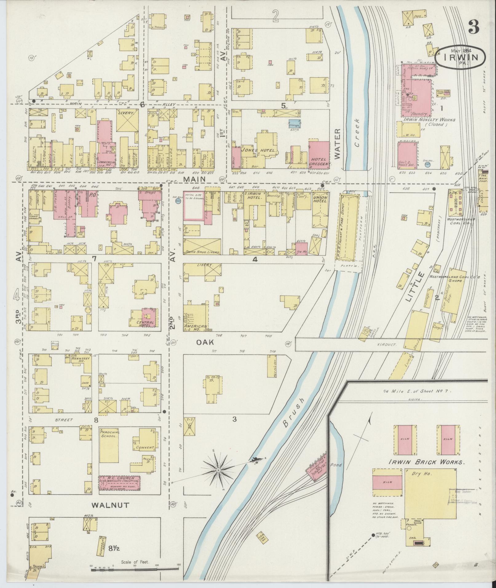 Sanborn Fire Insurance Map from Irwin, Westmoreland County, Pennsylvania (1894), Sheet #0003 - Historic Sanborn Fire Insurance Map Print, vintage old map wall art, antique decor, genealogy gift, Pennsylvania Pennsylvania map