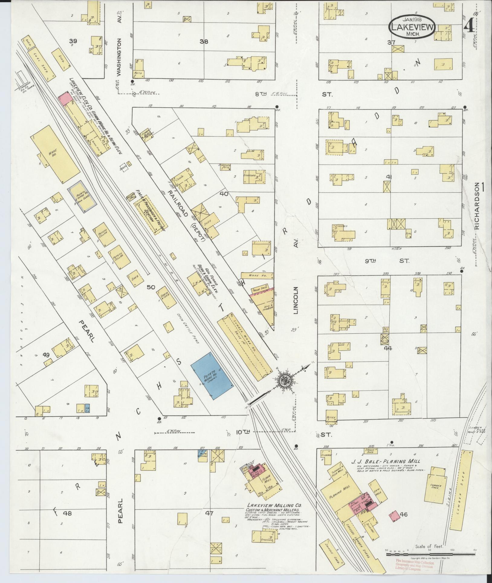 Sanborn Fire Insurance Map from Lakeview, Montcalm County, Michigan (1918), Sheet #0004 - Complete Map Set gallery image, historic Sanborn map, vintage wall art, Michigan Michigan