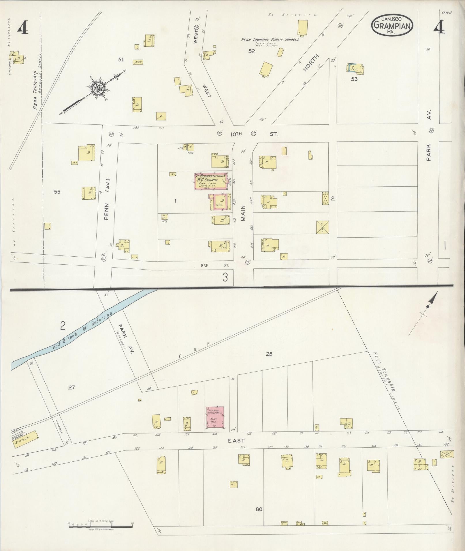 Sanborn Fire Insurance Map from Grampian, Clearfield County, Pennsylvania (1930), Sheet #0004 - Historic Sanborn Fire Insurance Map Print, vintage old map wall art, antique decor, genealogy gift, Pennsylvania Pennsylvania map