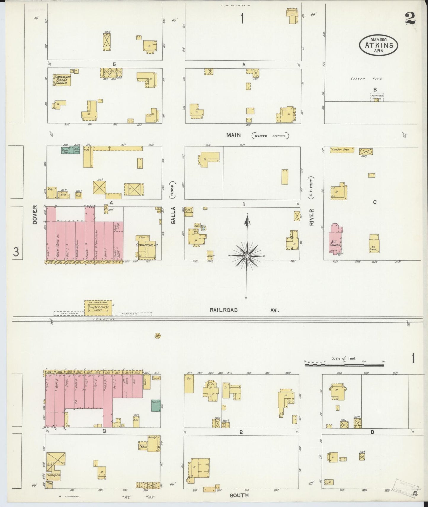 Sanborn Fire Insurance Map from Atkins, Pope County, Arkansas (1904), Sheet #0002 - Historic Sanborn Fire Insurance Map Print, vintage old map wall art, antique decor, genealogy gift, Arkansas Arkansas map