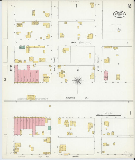 Sanborn Fire Insurance Map from Atkins, Pope County, Arkansas (1904), Sheet #0002 - Historic Sanborn Fire Insurance Map Print, vintage old map wall art, antique decor, genealogy gift, Arkansas Arkansas map