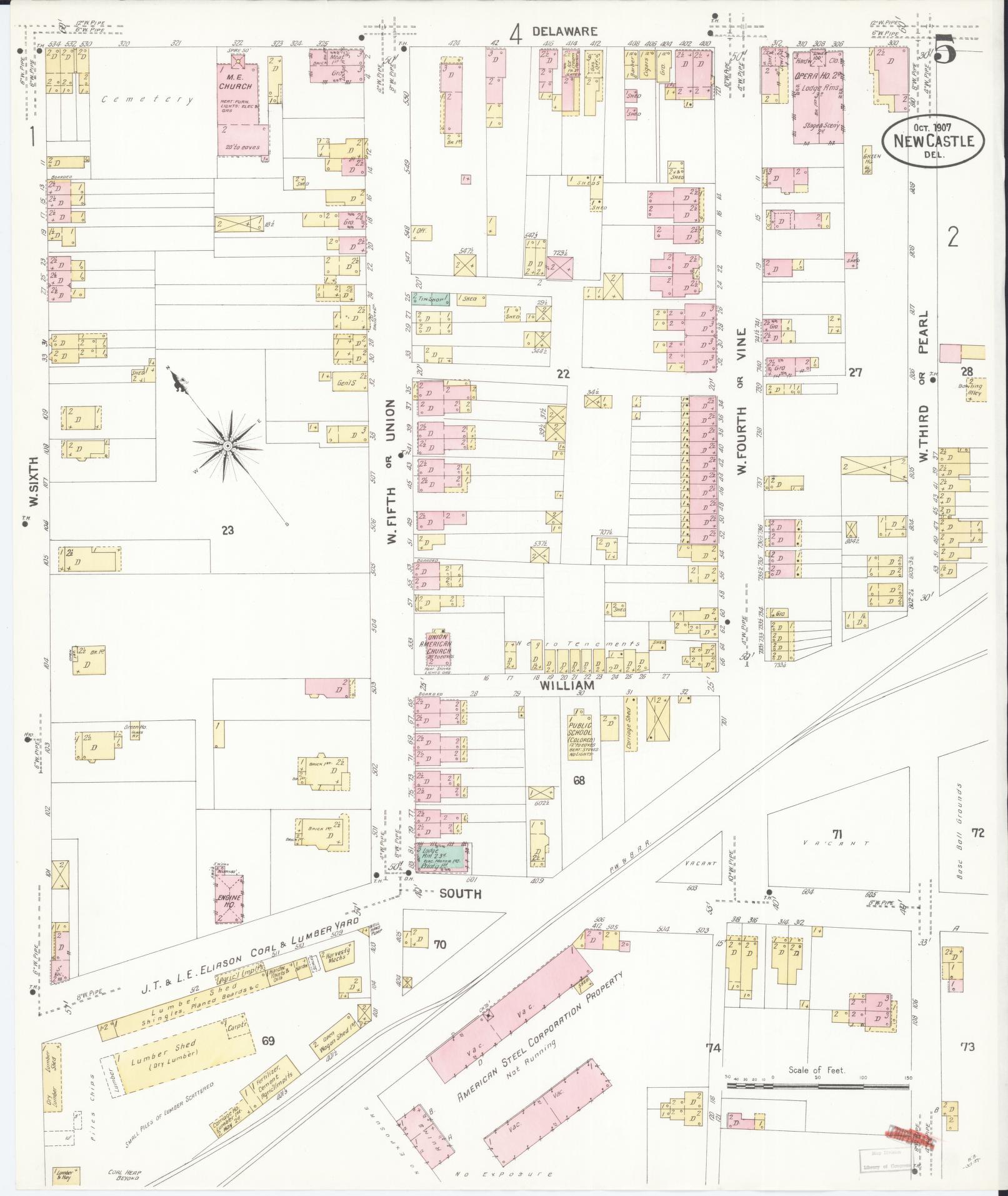 Sanborn Fire Insurance Map from New Castle, New Castle County, Delaware (1907), Sheet #0005 - Complete Map Set gallery image, historic Sanborn map, vintage wall art, Delaware Delaware
