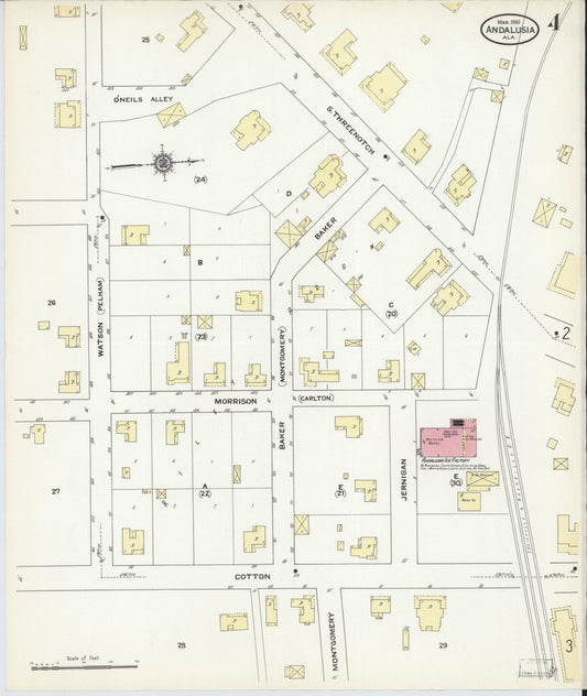 Sanborn Fire Insurance Map from Andalusia, Covington County, Alabama (1910), Sheet #0004 - Historic Sanborn Fire Insurance Map Print, vintage old map wall art, antique decor, genealogy gift, Alabama Alabama map