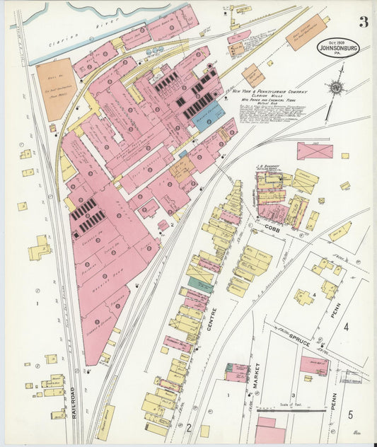 Sanborn Fire Insurance Map from Johnsonburg, Elk County, Pennsylvania (1909), Sheet #0003 - Historic Sanborn Fire Insurance Map Print, vintage old map wall art, antique decor, genealogy gift, Pennsylvania Pennsylvania map