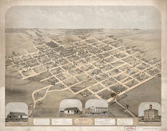 Birds eye view of Pella, Marion County, Iowa, 1869 (1869) – Historic Bird’s-Eye View Panorama Print