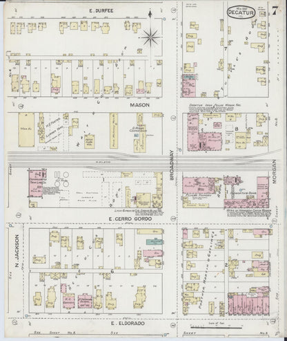 Sanborn Fire Insurance Map from Decatur, Macon County, Illinois (1887), Sheet #0007 - Historic Sanborn Fire Insurance Map Print, vintage old map wall art, antique decor, genealogy gift, Illinois Illinois map