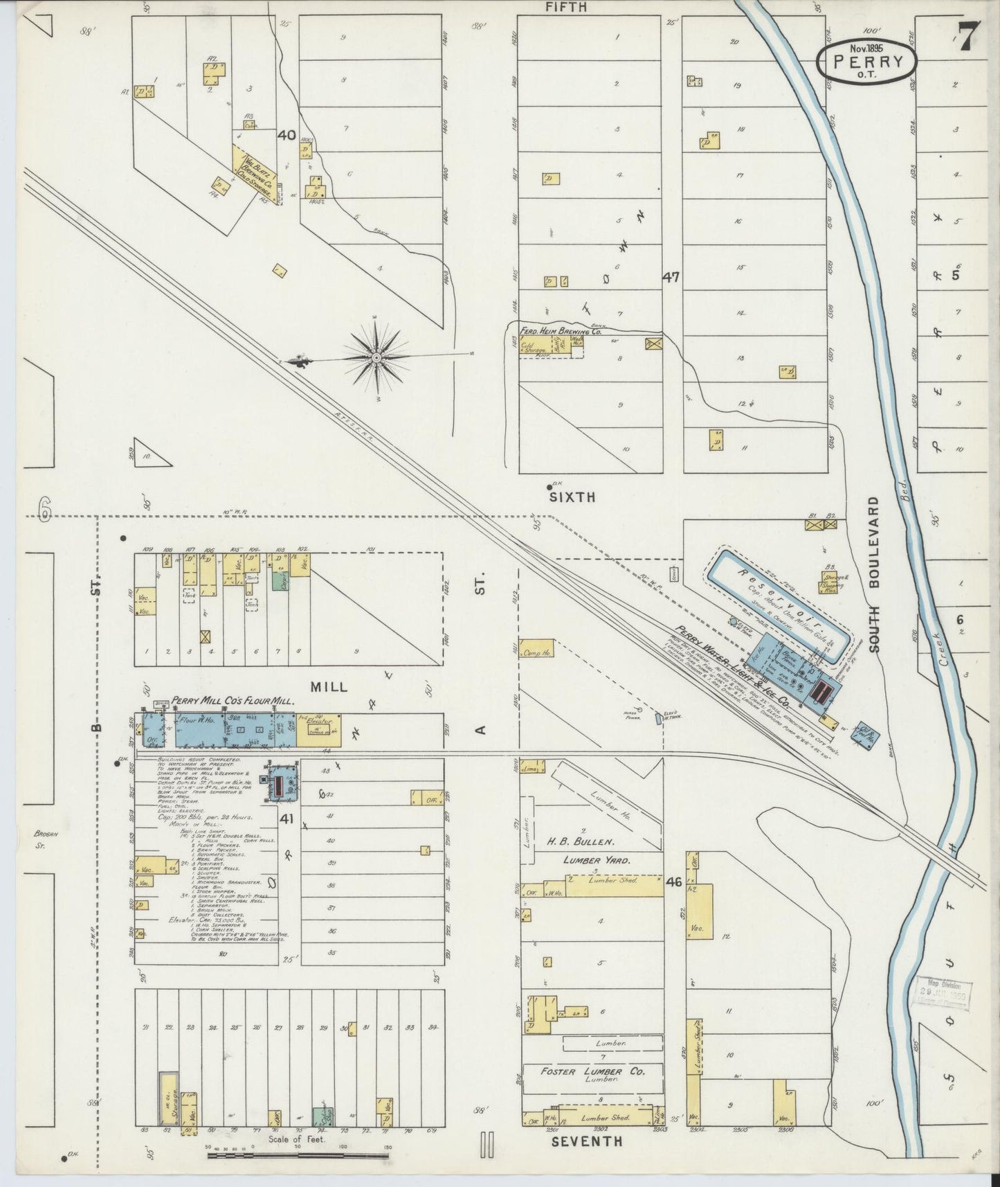 Sanborn Fire Insurance Map from Perry, Noble County, Oklahoma (1895), Sheet #0007 - Complete Map Set gallery image, historic Sanborn map, vintage wall art, Oklahoma Oklahoma