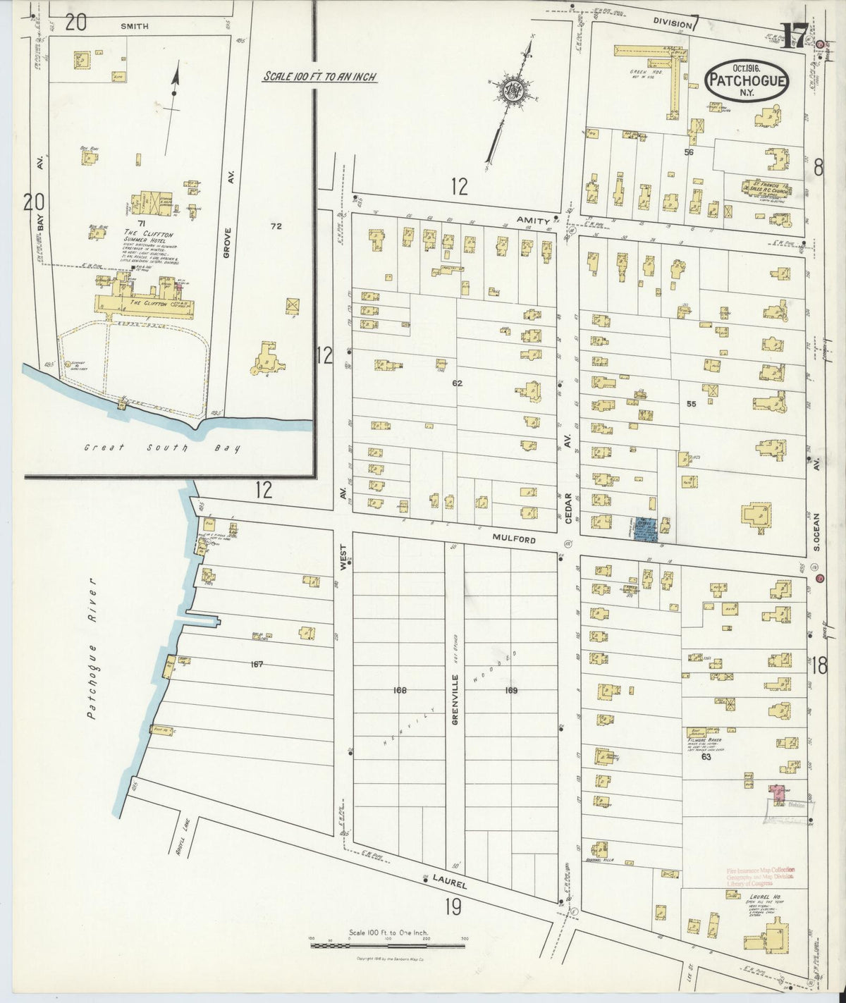 Sanborn Fire Insurance Map from Patchogue, Suffolk County, New York (1916), Sheet #0017 - Complete Map Set gallery image, historic Sanborn map, vintage wall art, New York New York