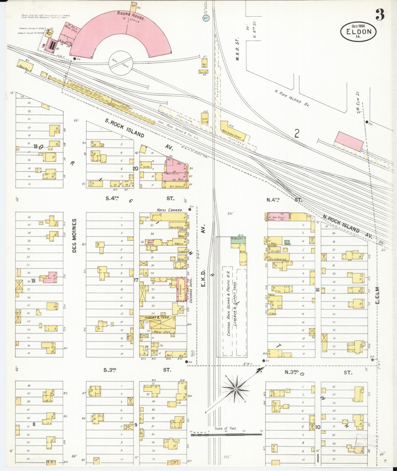 Sanborn Fire Insurance Map from Eldon, Wapello County, Iowa (1900), Sheet #0003 - Historic Sanborn Fire Insurance Map Print, vintage old map wall art