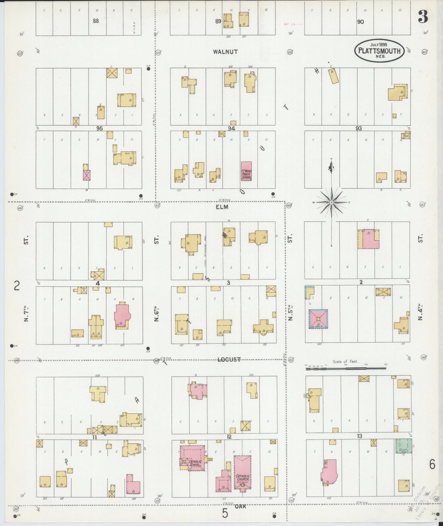 Sanborn Fire Insurance Map from Plattsmouth, Cass County, Nebraska (1899), Sheet #0003 - Complete Map Set gallery image, historic Sanborn map, vintage wall art, Nebraska Nebraska
