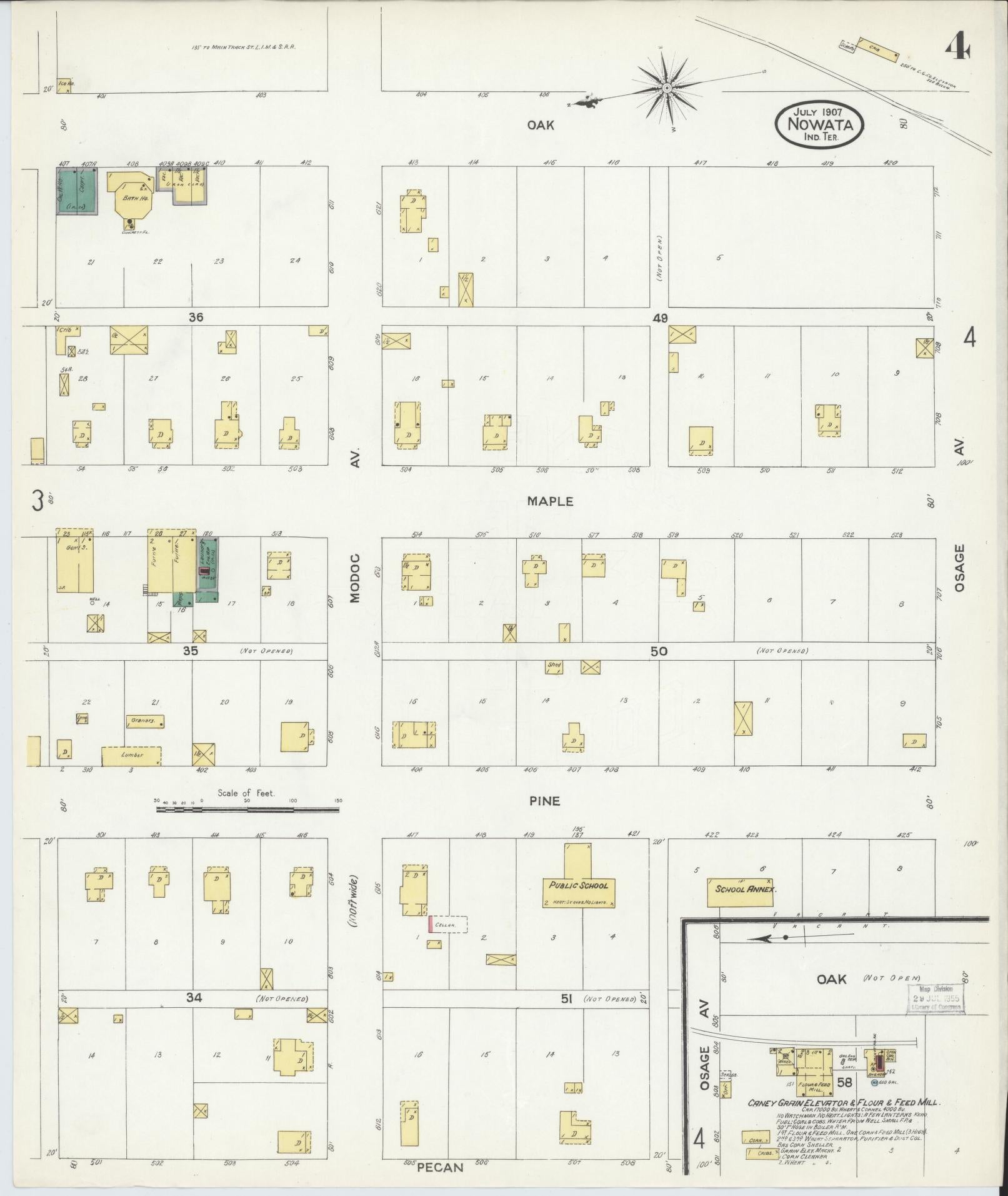 Sanborn Fire Insurance Map from Nowata, Nowata County, Oklahoma (1907), Sheet #0004 - Historic Sanborn Fire Insurance Map Print, vintage old map wall art, antique decor, genealogy gift, Oklahoma Oklahoma map