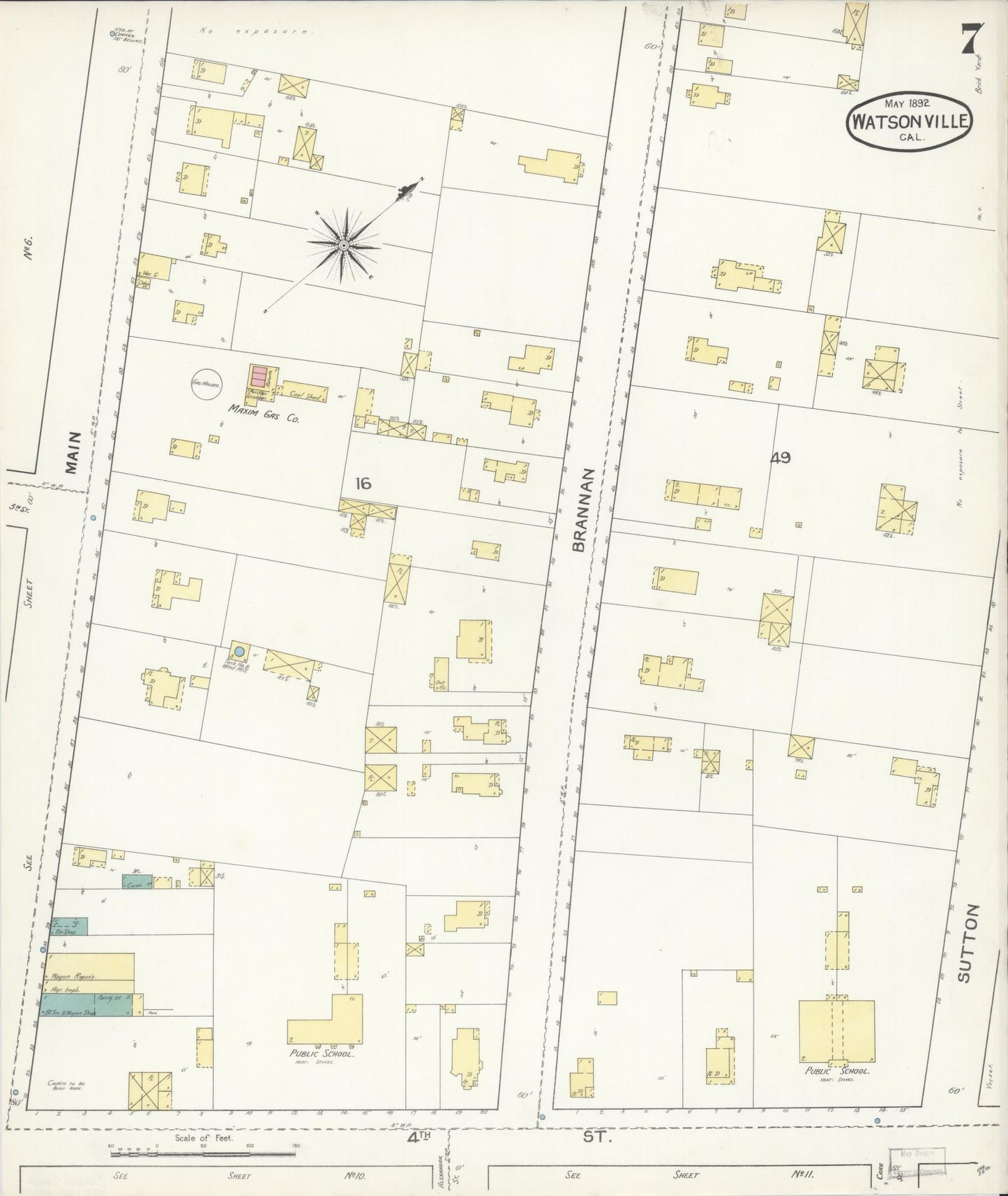 Sanborn Fire Insurance Map from Watsonville, Santa Cruz County, California (1892), Sheet #0007 - Complete Map Set gallery image, historic Sanborn map, vintage wall art, California California
