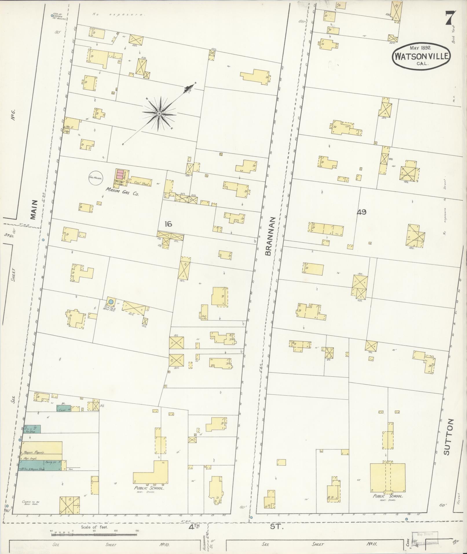 Sanborn Fire Insurance Map from Watsonville, Santa Cruz County, California (1892), Sheet #0007 - Complete Map Set gallery image, historic Sanborn map, vintage wall art, California California