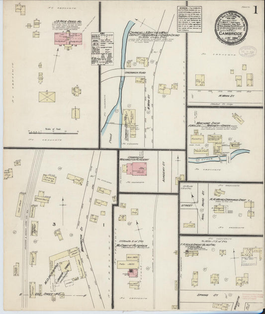 Sanborn Fire Insurance Map from Cambridge, Washington County, New York (1884), Sheet #0001 - Historic Sanborn Fire Insurance Map Print, vintage old map wall art, antique decor, genealogy gift, New York New York map